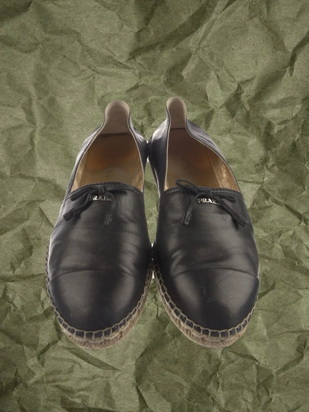 Prada Black Leather Women's Espadrilles